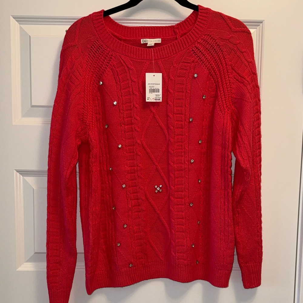 NWT Cato sweater coral hot pink with jewels M